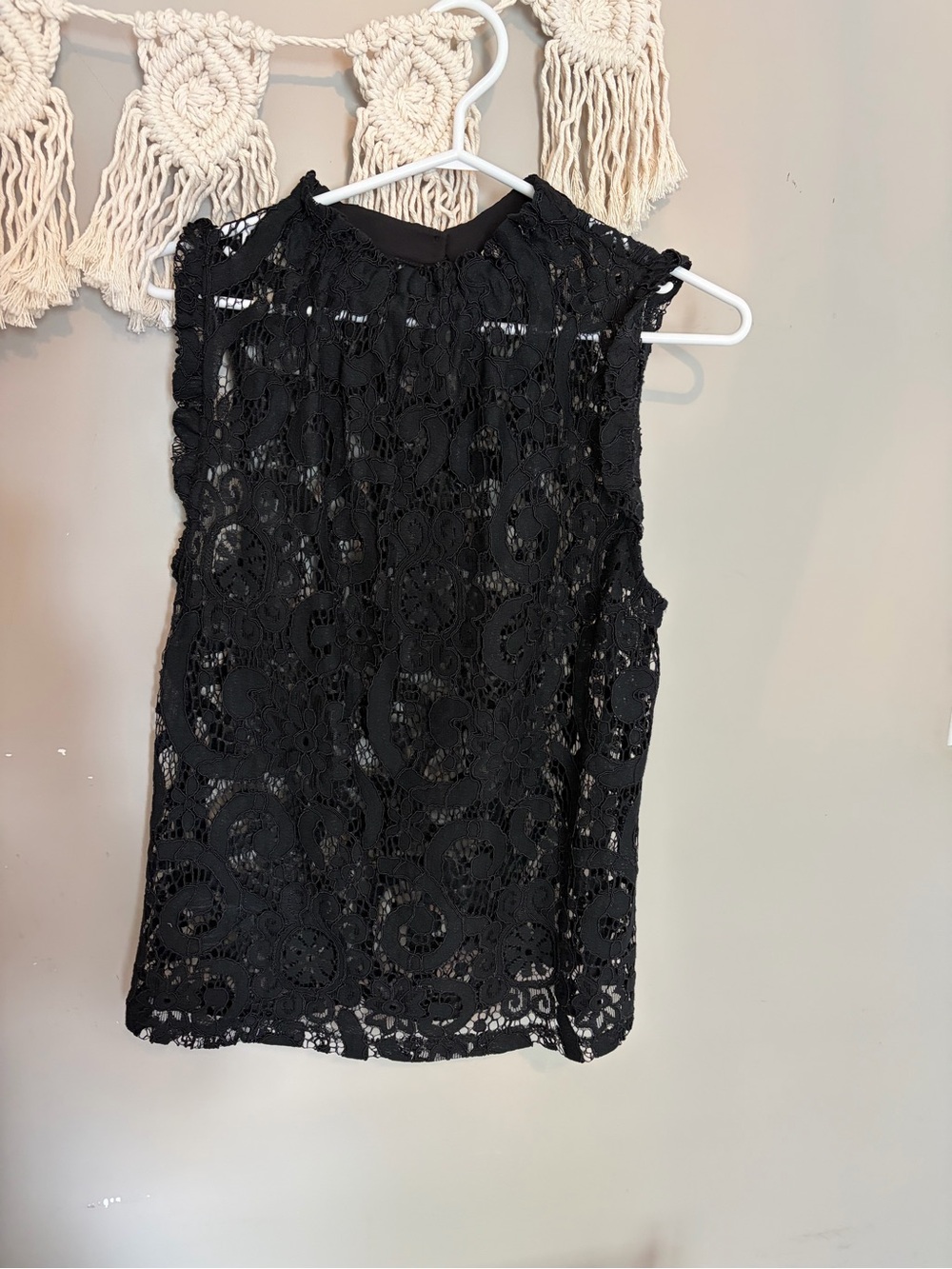 Black Lace High-Neck Sleeveless Blouse